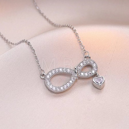 Valentine's Day 304 Stainless Steel Micro Pave Clear Cubic Zirconia Infinity with Heart Pendant Necklaces for Women FS-WGC932D-02-1