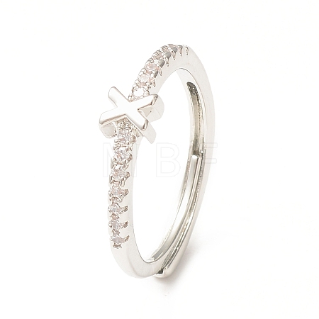 Clear Cubic Zirconia Initial Letter Adjustable Ring RJEW-C052-01P-X-1