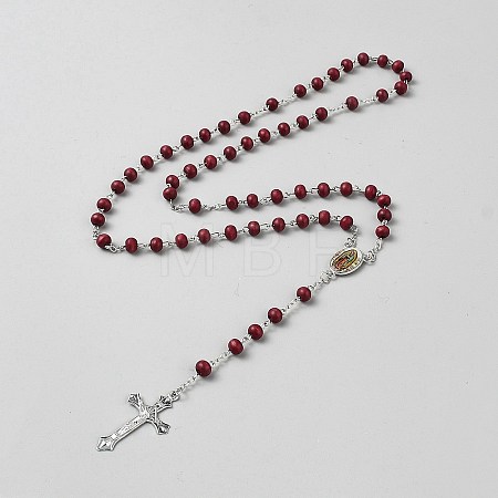 Religious Rondelle Resin Rosary Bead Necklaces NJEW-WH0013-72A-1