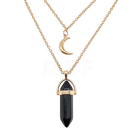 Natural Dyed & Heated Black Agate Cone Pendant Double Layer Necklace UX9990-19-1