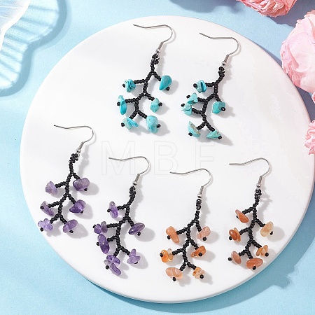 3 Pairs 316 Surgical Stainless Steel Glass Seed Beads Chip Dangle Earrings EJEW-TA00774-1