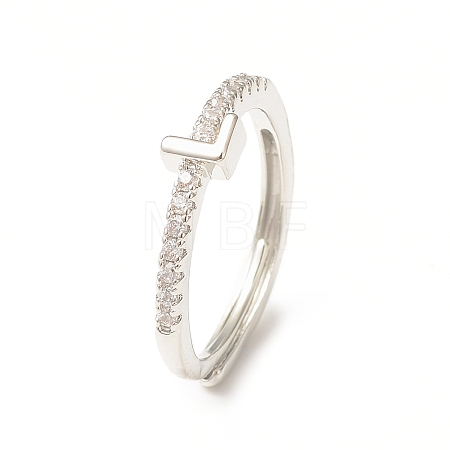 Clear Cubic Zirconia Initial Letter Adjustable Ring RJEW-C052-01P-L-1