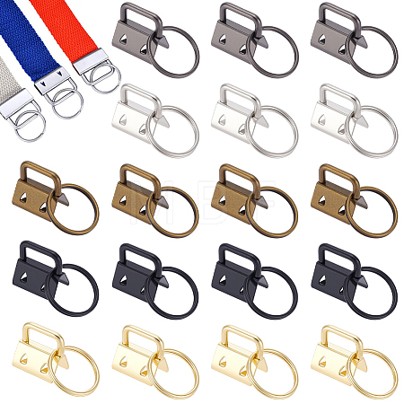 30Pcs 5 Colors Iron Ribbon Ends with Keychain Split Ring IFIN-GF0001-66-1