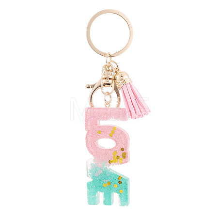 Alloy & Resin Tassel Keychainss AJEW-TADJ0001-20G-11-1