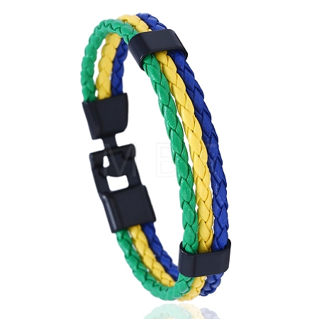 Flag Color Imitation Leather Triple Line Cord Bracelet with Alloy Clasp GUQI-PW0001-087C-1