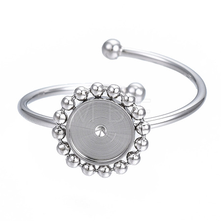 Non-Tarnish 304 Stainless Steel Open Cuff Finger Ring Cabochon Settings STAS-T060-13P-1
