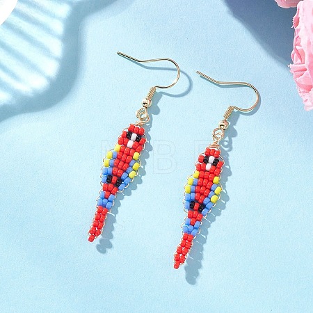 Bird Glass Seed Beaded Dangle Earrings EJEW-MZ00690-1