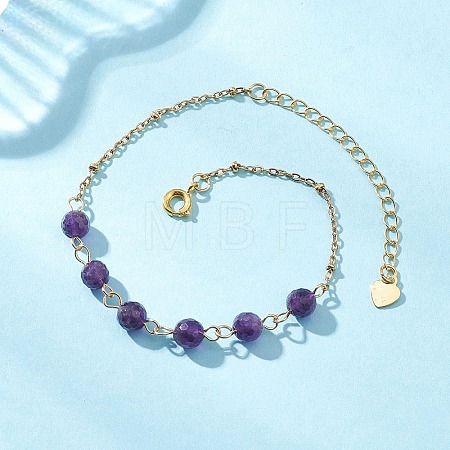 Natural Amethyst Beads Link Bracelets BJEW-JB12778-1