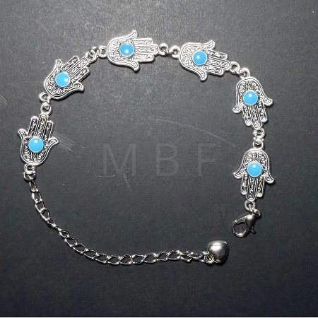Vintage European Alloy Enamel Hamsa Hand Link Chain Bracelets for Women YP1014-3-1
