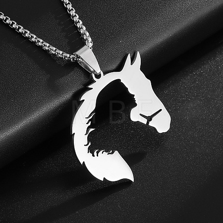 201 Stainless Steel Girl Cut Out Horsehead Pendant Necklaces for Women WGF6804-01-1