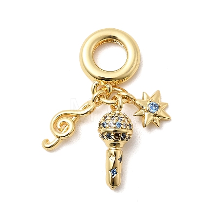 Brass Micro Pave Blue Cubic Zirconia European Dangle Charms KK-C138-01G-1