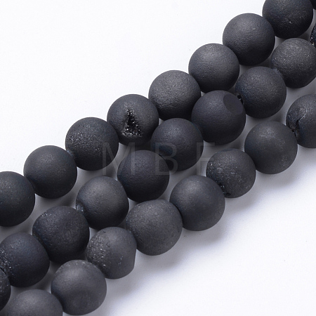 Electroplated Natural Druzy Geode Agate Bead Strands X-G-R345-8mm-53-1