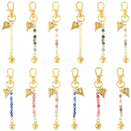 6Pcs Natural Gemstone & Alloy Pendant Decorations HJEW-YW00329-1