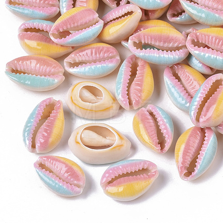 Printed Natural Cowrie Shell Beads SSHEL-R047-01-A10-1