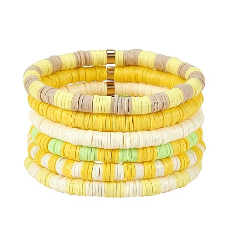 Handmade Polymer Clay Heishi Beads Stretch Bracelets Sets BJEW-JB05902-07-1