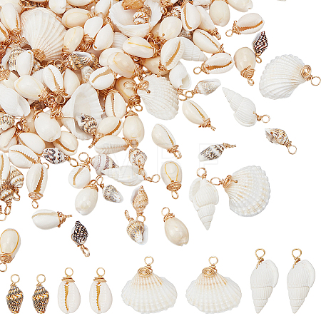 80Pcs 3 Styles Natural Mixed Shell Pendants SHEL-NB0001-71-1