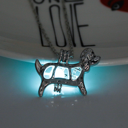 Alloy Dog Cage Pendant Necklace with Synthetic Luminaries Stone LUMI-PW0001-012P-A-1