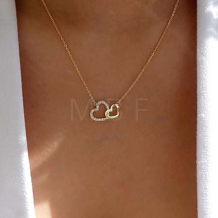 2-Heart Alloy Crystal Crystal Rhinestone Pendant Necklaces for Women WG8C735-01-1