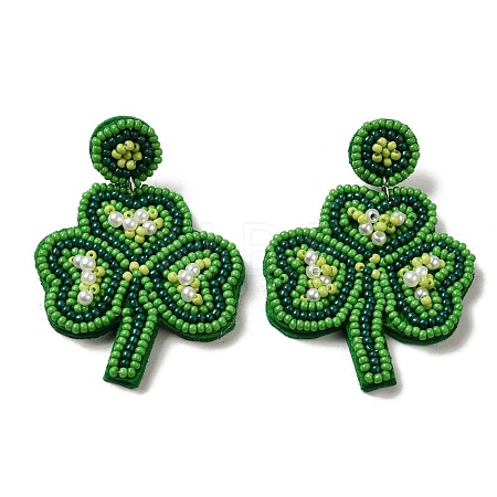 Saint Patrick's Day Glass Seed Beaded Dangle Stud Earrings LS-EJEW-F327-01A-1