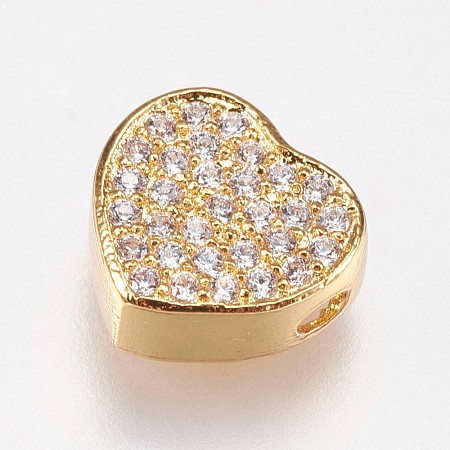 Brass Micro Pave Cubic Zirconia Beads KK-I614-055G-1