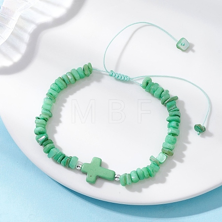 Adjustable Natural Freshwater Shell & Dyed Synthetic Turquoise Beads Braided Bead Bracelets for Women BJEW-JB13105-02-1