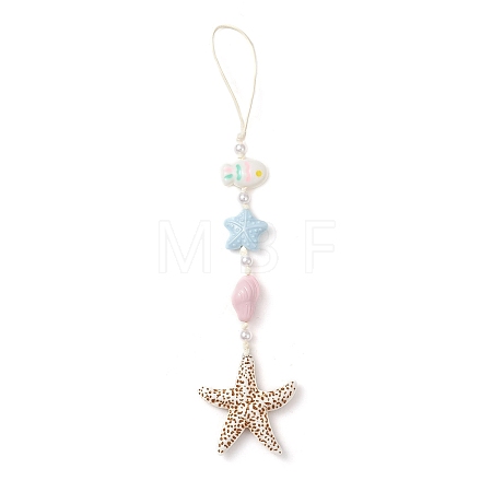 Ocean Theme Acrylic Beaded Waxed Polyester Cord Hanging Ornament HJEW-JM04991-1