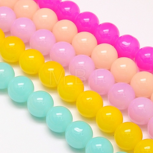 Imitation Jade Glass Round Bead Strands GLAA-A022C-14mm-M-1