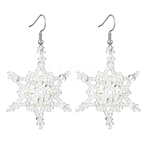 Christmas Snowflake Glass Seed Braided Dangle Earrings EJEW-MZ00236-01-1