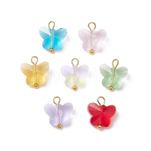 7Pcs Glass Butterfly Charms PALLOY-JF03227-03-1