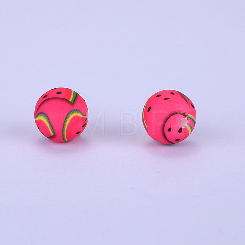 Printed Round with Watermelon Pattern Silicone Focal Beads SI-JX0056A-198-1