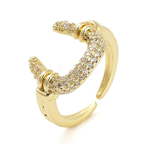 Rack Plating Brass Micro Pave Cubic Zirconia U Shape Open Cuff Rings for Women RJEW-C080-03G-1