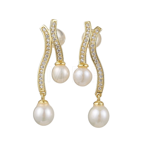 Natural Pearl Ear Studs EJEW-P286-46G-1