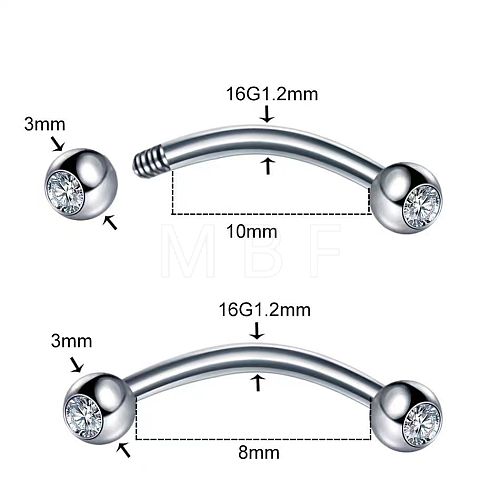 303 Stainless Steel Crystal Rhinestone Eyebrow Curved Barbell Rings WGF7452-05-1