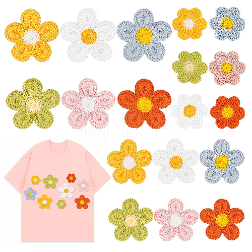 AHADERMAKER 54pcs 18 Style Candy Color Two Tone Crochet Flower Appliques PATC-GA0001-23-1