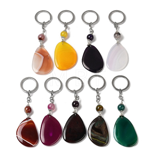 Iron with Alloy Natural Agate Pendant Keychain G-Q169-04P-1