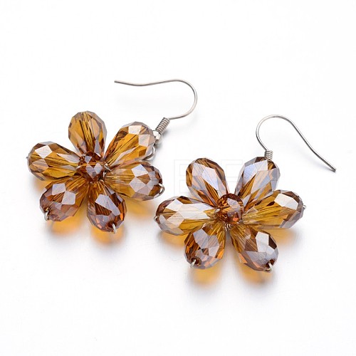 Flower Glass Dangle Earrings EJEW-I204-30G-1
