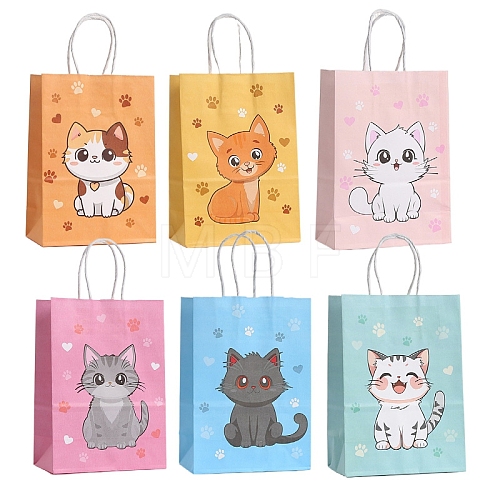 Cat Printed Paper Tote Bags with Handles PW-WG9DBA9-01-1