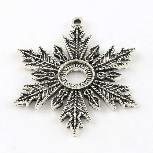 Snowflake Tibetan Style Alloy Pendant Cabochon Open Back Settings TIBEP-S295-62AS-RS-1