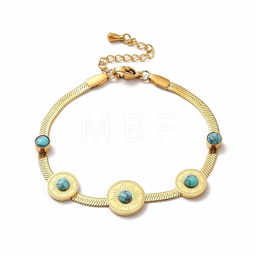 Ion Plating(IP) 304 Stainless Steel Synthetic Turquoise Bead Bracelets BJEW-C035-09G-1