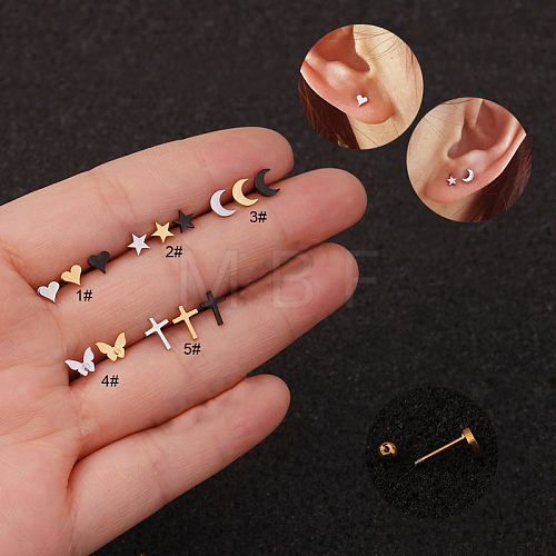 316L Surgical Stainless Steel Heart Cartilage Earrings WG4488A-09-1