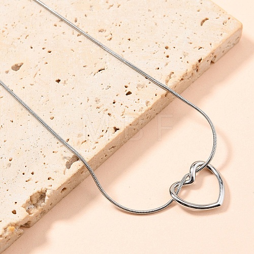 201 Stainless Steel Hollow Heart Pendant Snake Chain Necklaces for Women NJEW-B124-02P-1