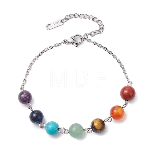 Natural & Synthetic Mixed Gemstone Round Beaded Bracelets BJEW-JB11058-02-1