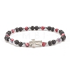 Natural & Synthetic Mixed Gemstone Beaded Stretch Bracelet with Clear Cubic Zirconia Cross for Women BJEW-JB08247-01-1