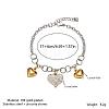 Duo Tone 304 Stainless Steel Crystal Rhinestone Triple Heart Charm Bracelets for Women WG2282A-02-2
