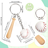 12Pcs Mini Baseball PU Leather Pendant Keychain with Wood Baseball Bat DIY-SP0001-51A-2