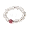 Natural Green Jade Imitation Tourmaline & Glass Beaded Stretch Finger Rings RJEW-JR01006-4
