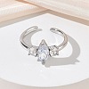 Brass Micro Pave Cubic Zirconia Cuff Open Rings for Women RJEW-L343-14P-4