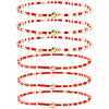 6Pcs Handmade Glass Seed Bead & Brass Beads Stretch Bracelets XZ6120-1-3