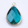 Golden Tone Brass Glass Teardrop Pendants GLAA-M006-A-03G-2
