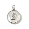 Brass Pave Natural Shell Flat Round with Letter Charms KK-Z115-13P-S-1